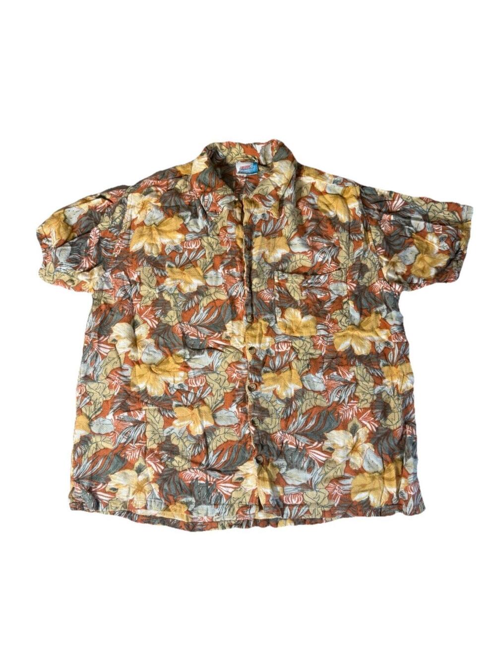 Vintage Hawaiin Shirt Men’s Large Button Up Floral Aloha 80s Rayon Chunky Collar